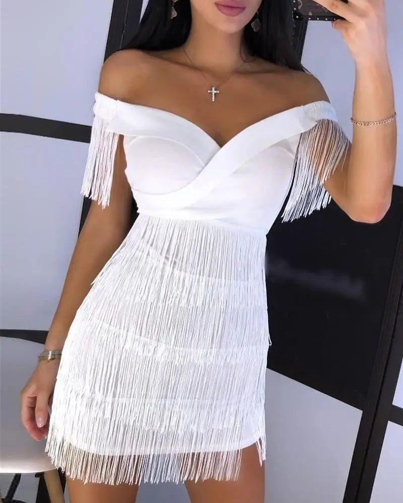 White Fringe Dress Front View